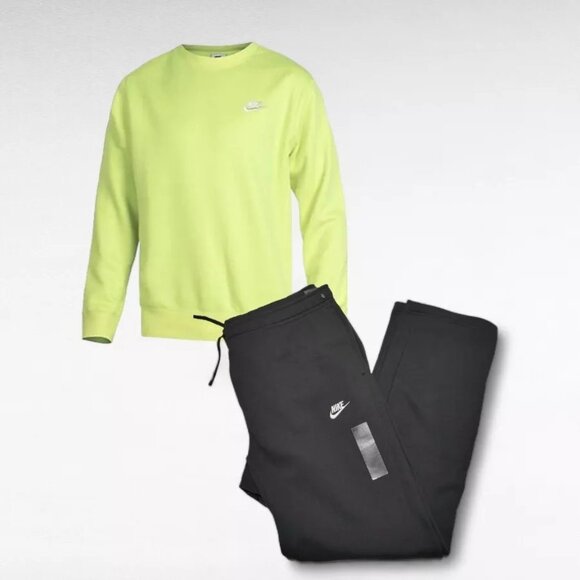 Nike Club Fleece Men's Size 2XL Sweatsuit Black Neon Volt Warm Up Hoodie Pants - Picture 15 of 15